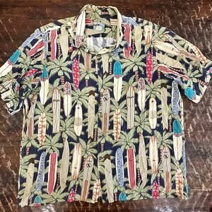 Vintage Reyn Spooner XXL Hawaiian Shirt Surfboard Print Rayon Tailored in Hawaii